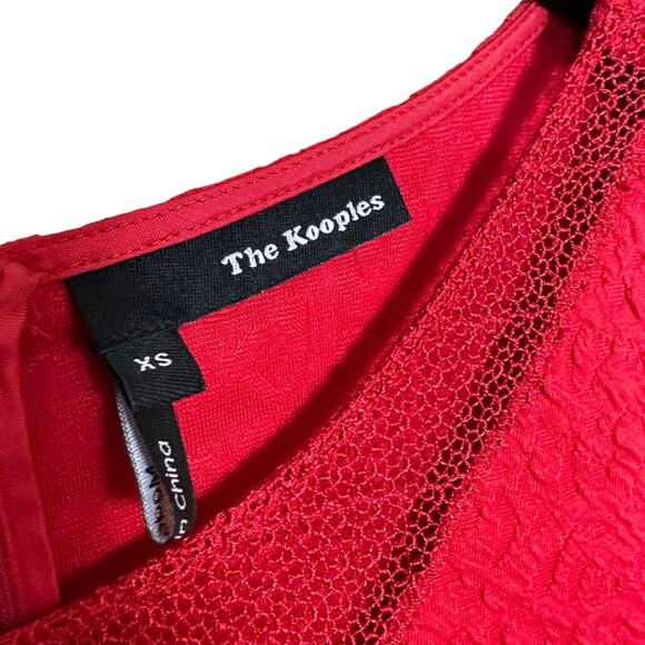 The Kooples Mini Dress size XS Cherry Red Lace Front Textured - Picture 4 of 11